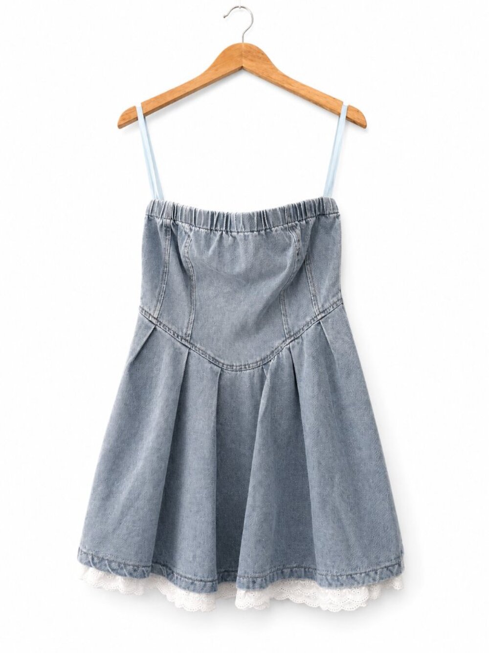 West Fade Light Wash Denim Mini Strapless Dress Small